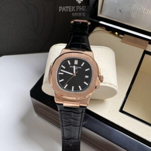 Patek Philippe Nautilus- Couro Preto/Rose